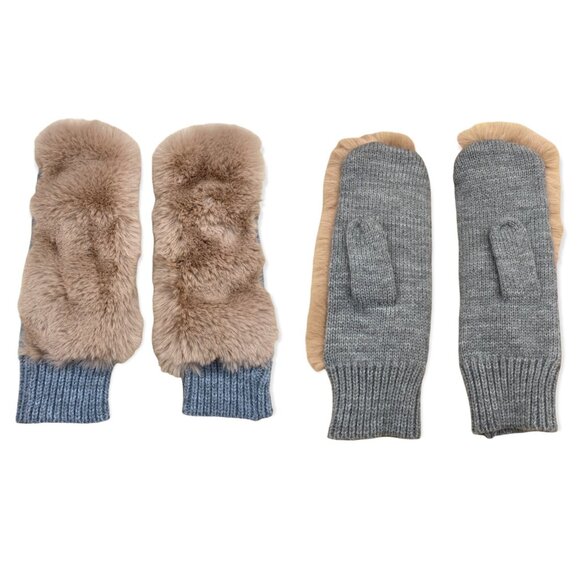 Hatley Heritage Canada Women’s Grey Knit Faux Fur Mittens Gloves - Picture 10 of 10